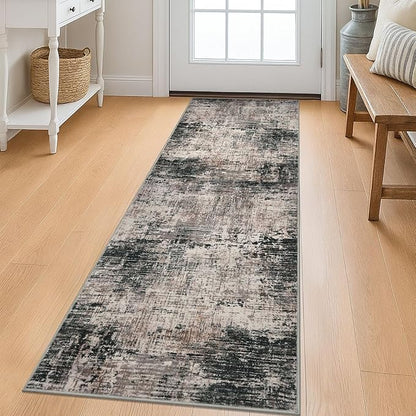 KILOCOCO Modern Abstract Runner Rug 2x6 ft Washable Hallway Runner Rug Non Slip Soft Pinted Kitchen Runners for Hallways Entryway Bedside Laundry Room Floor Runners, Black/Brown