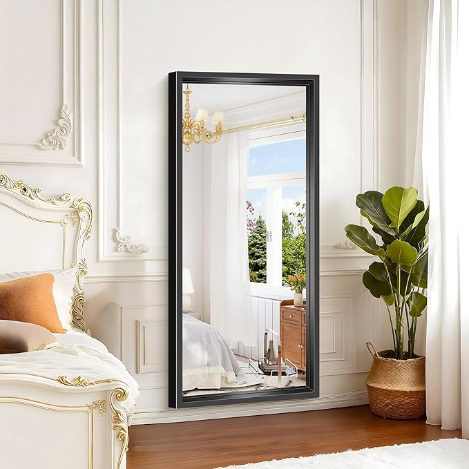 Large Bathroom Mirror, 60 x 28 Inch Rectangular Wall Mirror 0.6" Thickened Deep Frame, Brushed Black Mirrors for Bathroom Sink, Shatterproof Tempered Glass, Antirust, Horizontally or Vertically