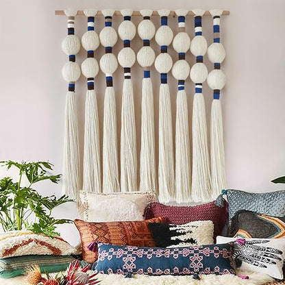 IOWER Macrame Wall Hanging Spherical Best Boho Wall Decor Fiber Handmade Cotton Rope Woven Decor with Tassels Aesthetic Handmade Woven Wall Art for Bedroom Living Room 27" W x 29.5" L