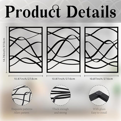 Zzbakress 3 Pcs Black Wooden Wall Decor Abstract Wall Art Decor Fine Curve Decoration Minimalist Wooden Single Line Decoration Wall Art for Living Room Bedroom Bathroom (Retro)