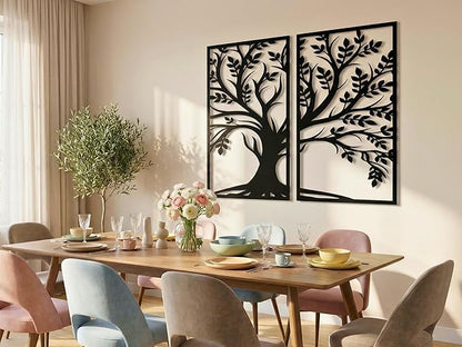 VAILLA Tree of Life Wood Wall Art Decor Set of 2 Wall Hanging Sculpture Modern Wall Home Decoration 3D Textured Sculptures for Living Room Bedroom Office Dinnig Room 2 Panels Family Tree Wall Hangings
