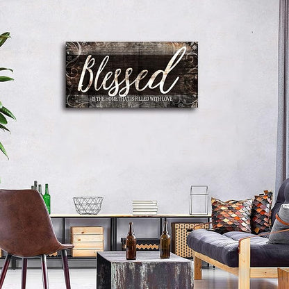 MESESE Blessed Home Quote Canvas Wall Art|Brown Wall Decor for Living Room|Blessed is the home Christian Wall Art|Ready to Hang Wall Picture for Dining Room Bedroom Decoration