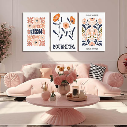 SKYRISE Floral Canvas Wall Art Set of 3, Rustic Botanical Canvas Paintings Prints ArtWork for Living Room, Vintage Flower Pictures for Farmhouse Dining Room Hallway Bedroom Wall Decor 24"x36"