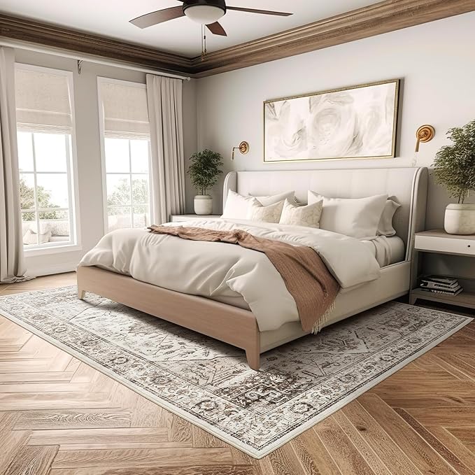 8x10 Area Rugs for Living Room, Machine Washable Non Slip Vintage Rug, Non-Slip Stain Resistant, Large Soft Home Decor Rug for Bedroom Dining Room (Brown,8'x10')