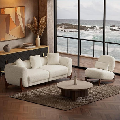 Morden Fort 2 Piece Boucle Sofa Set, Modern Upholstered Couches Sofas Set Durable Comfy Boucle Pet-Friendly, Armless Chair & 3-Seater Sofa Sets for Living Room Bedroom Apartment, Beige