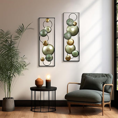 LuxenHome 2 Pieces Metal Wall Art, 36" x 12" Multi-Color Circles Abstract Rectangular Metal Wall Decor, Minimalist Wall Décor for Home, Living Room, Bedroom, Dining Room
