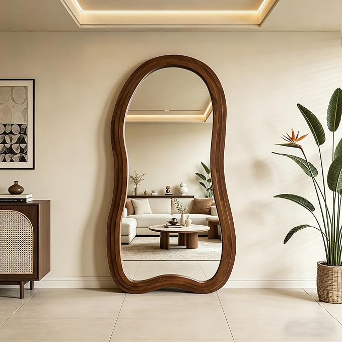 Irregular Full Length Mirror, 71"x33.5" Oversized Organic Floor Mirrors with Triple Layer Solid Wood Frame, Premium Asymmetrical Mirror for Living Room Entryway Cloakroom, Leaning/Hanging