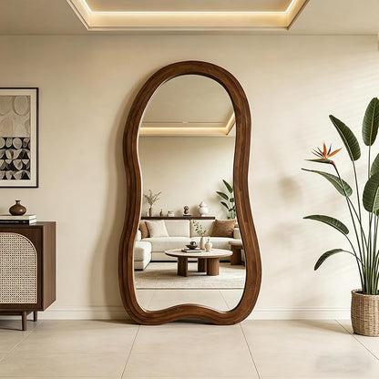 Irregular Full Length Mirror, 71"x33.5" Oversized Organic Floor Mirrors with Triple Layer Solid Wood Frame, Premium Asymmetrical Mirror for Living Room Entryway Cloakroom, Leaning/Hanging
