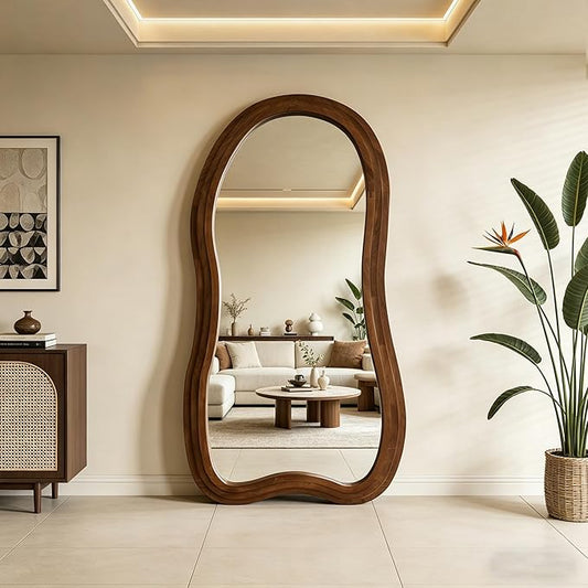 Irregular Full Length Mirror, 71"x33.5" Oversized Organic Floor Mirrors with Triple Layer Solid Wood Frame, Premium Asymmetrical Mirror for Living Room Entryway Cloakroom, Leaning/Hanging