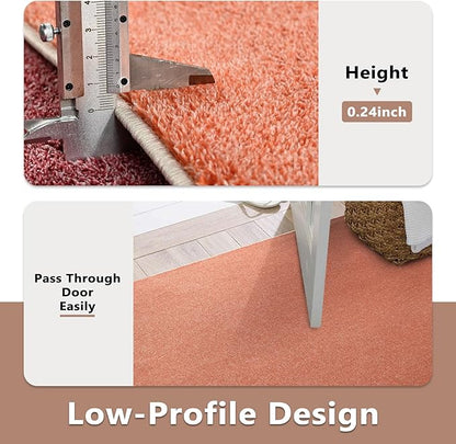 FinRèc 7x10 Washable Area Rugs for Bedroom Living Room, Low Pile Thin Rug Solid Color, Non-Slip Carpet Indoor for Home Decor (Orange/White)