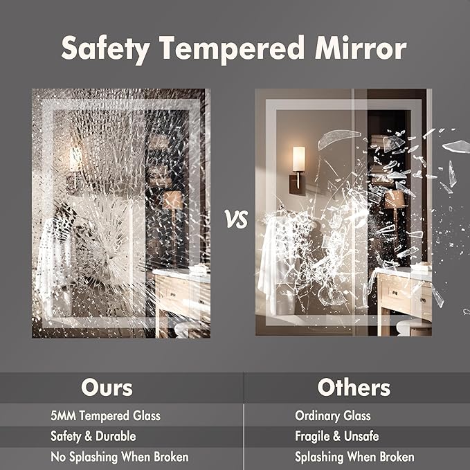 GarveeHome 30 in x 22 in Led Bathroom Mirror with Front and Backlit, Stepless Dimmabl, Anti-Fog, Shatter-Proof, Memory, Wall Mounted Lighted Vanity Mirror(Horizontal/Vertical)
