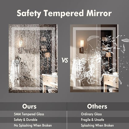 GarveeHome 30 in x 22 in Led Bathroom Mirror with Front and Backlit, Stepless Dimmabl, Anti-Fog, Shatter-Proof, Memory, Wall Mounted Lighted Vanity Mirror(Horizontal/Vertical)