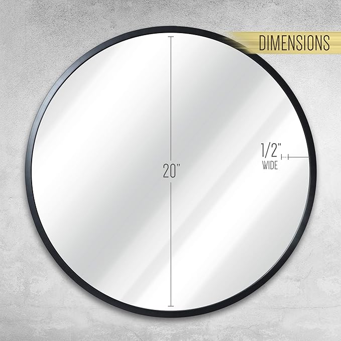 HBCY Creations Round Mirror, Black 20 inch Wall Mirror for Entryway, Bathroom, Living Room and More, Modern Minimalist Mirror for Both Rustic and Boho Design and Decor