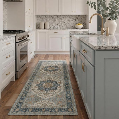 GENIMO 8x10 Area Rugs for Living Room, Machine Washable Non Slip Rugs, Low Pile Lightweight Print Rug for Bedroom, Dining Room, Home Office, Vintage Blue Medallion
