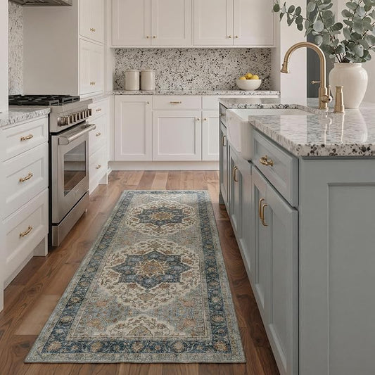 GENIMO Runner Rug 2x5 Non Slip Machine Washable Hallway Runner Rug, Low Pile Lightweight Rugs for Entryway, Hallway, Kitchen and Corridor, Vintage Blue Medallion