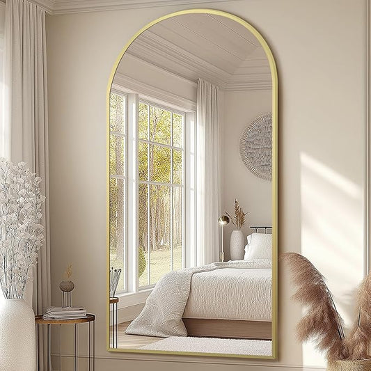 MELOMOIR Arched Oversized Floor Mirror, 81"x41", Large Full Body Mirror for Bedroom & Living Room, Gold Frame with Tempered Glass