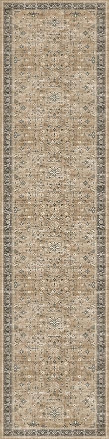 Boho Washable 10ft Long Runners for Hallways, Earthy Sage Taupe 2'6"x10' Wide Kitchen Runner Rug, Vintage Entryway Indoor Rug, Non-Slip Stain Resistant Low Pile Throw Rug