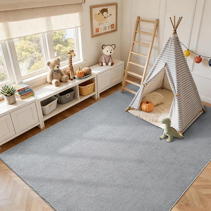 FinRèc 4x6 Washable Area Rugs for Bedroom Living Room, Low Pile Thin Rug Solid Color, Non-Slip Carpet Indoor for Home Decor (Pure Light Grey)