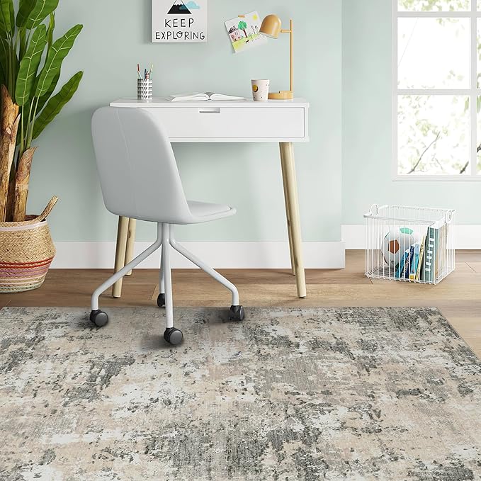 ROYHOME Modern Abstract 2x3 Area Rug Non Slip Non Shedding Low Pile Stain Resistant Rug for Entryway Kitchen Bedroom,Grey Yellow