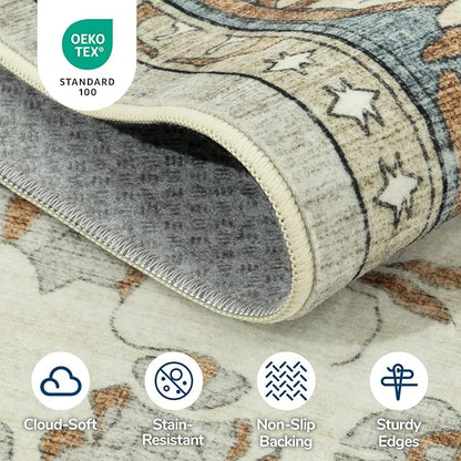 Lessymo Washable Area Rug for Living Room,8x10 Large Rugs with Non-Slip Backing,Soft Boho Carpets for Bedroom Dining Room Nursery Home Office,Light Brow