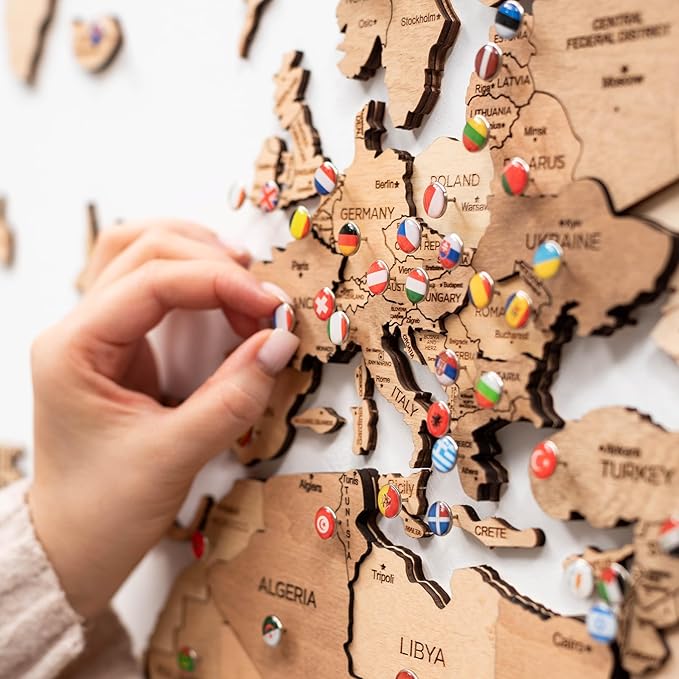 Enjoy The Wood 3D Wooden World Map Wall Art - Large Travel Map with Pins for Art Decor - Decorative Map of the World for Home, Office - Travel Wall Art Housewarming Gift Idea (Light, L, Unframed)
