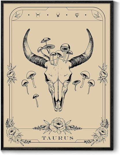 SERIMINO Witchy Framed Wall Art, Taurus Tarot Canvas Prints Paintings, Horoscope Dark Academia Home Decor Aesthetic, 16x24inch Gothic Wall Decor for Room