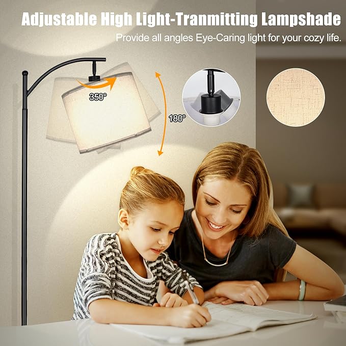 mukuxin LED Floor Lamps for Living Room, 12W 1200LM Modern Arc Floor Lamp with Remote & Adjustable Linen Lampshade, 12 Color Temperature Stepless Dimmable Tall Standing Lamp (Beige)