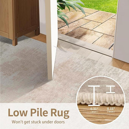 Rugxara 6x9 Washable Area Rug for Living Room, Modern Abstract Large Boho Rugs for Office, Dining Room, Kids Room, Farmhouse, Durable Low Pile Non Slip Carpet for High Traffic Areas, Beige Grey