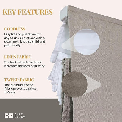 CHICOLOGY Cordless Roman Shade for Windows & French Doors, Ridgewood Dark Elm, Privacy + Light Filtering Linen Look Fabric w/White Liner, True to Size, Inside/Outside Mount, 29" W x 72" H