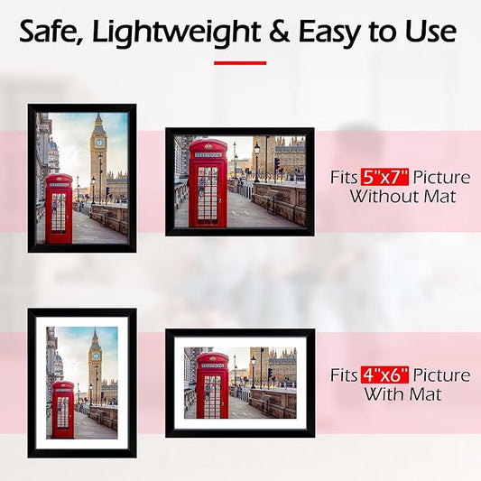 5x7 Picture Frame 2 Pack, Black Picture Frames for Wall or Tabletop Display, Fits Pictures 4x6 with Mat or 5x7 Without Mat, Poster Photo Frame with Plexiglass for Gallery Home Wall Decor