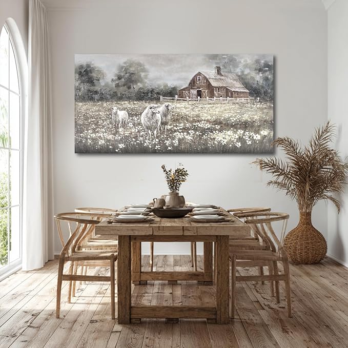 ZENPEE Vintage Farmhouse Sheep Wall Art Prints – Country Rustic Wall Decor Posters for Room, Office, Dining & Hallway, 24 x 48 Inch