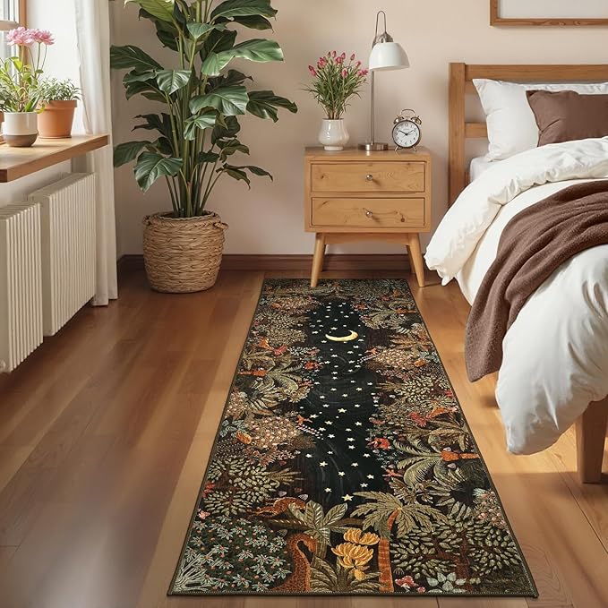 GarveeHome 2x6 Jungle Washable Runner Rug for Kitchen, Soft Animal Print Hallway Runner Non Slip Brown Entryway Rug Farmhouse Laundry Mat Stain Resistant Carpet for Bedroom Bathroom