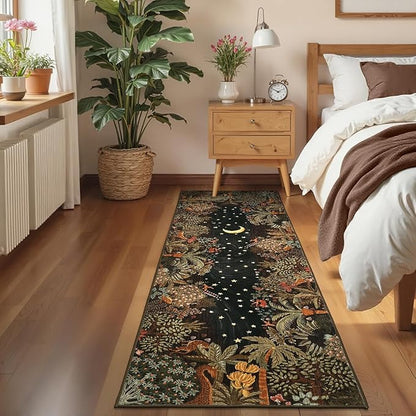 GarveeHome 2x6 Jungle Washable Runner Rug for Kitchen, Soft Animal Print Hallway Runner Non Slip Brown Entryway Rug Farmhouse Laundry Mat Stain Resistant Carpet for Bedroom Bathroom