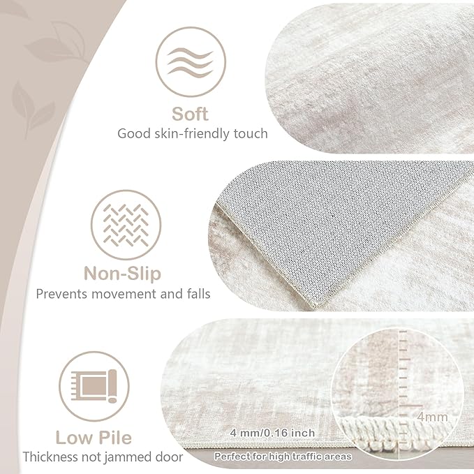 Area Rugs 6x9 Living Room: Washable Rug Modern Abstract Large Rug Soft Non Slip Neutral Rugs Stain Resistant Indoor Carpet for Bedroom Kitchen Dining Room Table Nursery Home Office Rugs(Beige,6'x9')