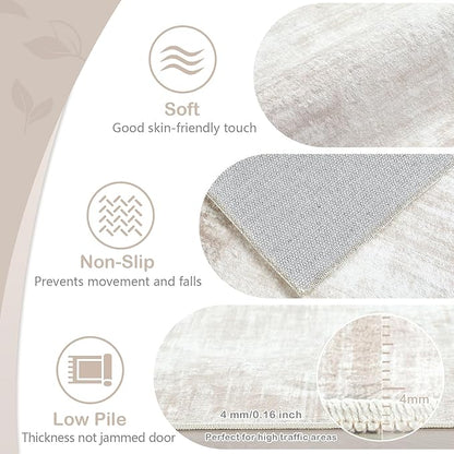 Area Rugs 6x9 Living Room: Washable Rug Modern Abstract Large Rug Soft Non Slip Neutral Rugs Stain Resistant Indoor Carpet for Bedroom Kitchen Dining Room Table Nursery Home Office Rugs(Beige,6'x9')