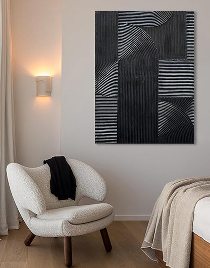 NANKAI Art Hand-Painted Black Modern Minimalist Art Painting Black Thick Texture Abstract Painting 40x28 inch Canvas Wall Decoration Oil Painting