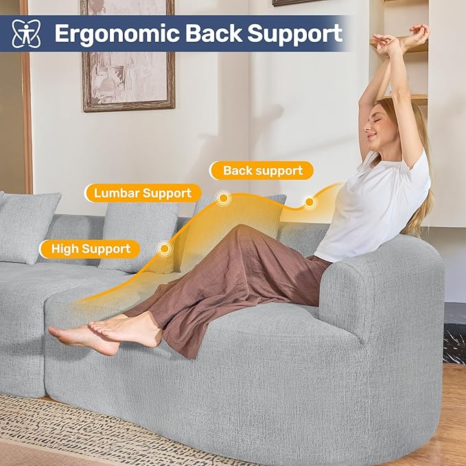 110” Modern Curved Sofa,Oversized Couch for Living Room,Cloud Couch with Boneless Couchs,Modular Sectional Sofa with Deep Seat,No Assembly Required,Light Gray