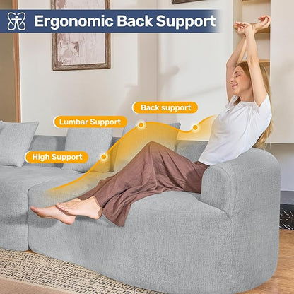 110” Modern Curved Sofa,Oversized Couch for Living Room,Cloud Couch with Boneless Couchs,Modular Sectional Sofa with Deep Seat,No Assembly Required,Light Gray