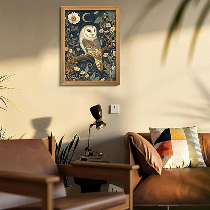 Framed William Morris Wall Art, 3D Textured Cottagecore Vintage Barn Owl Wall Decor, Hand Drawn Sandstone Botanical Art, Dark Academia Flowers Artwork for Bedroom, Farmhouse Home Decor 12x16 inch