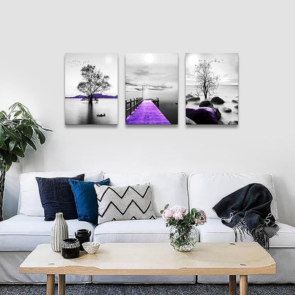Lapremoly Purple Scenery Wall Pictures Canvas Wall Art For Bedroom Decorations For Living Room Modern Office Wall Decor Black And White Painting Artwork Room Home Decor 3 Piece Prints Art