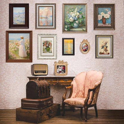 Qunclay 10 Pack Vintage Picture Frames for Wall or Tabletop Display Ornate French Country Gallery Frames Farmhouse Antique Wall Decor for Bedroom Living Room, No Photos Included(Classic Style)