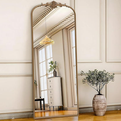 Besdomus Vintage Mirror Full Length: 21x56 French Gold Arched Full Body Mirror - Floor Antique Baroque Traditional Ornate for Entryway/Cloakroom/Bedroom/Living Room - Home Decor for Fashion-Conscious