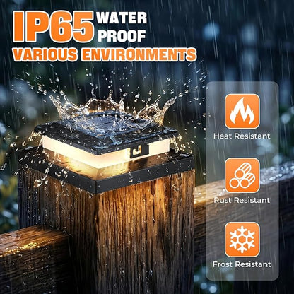 12 Pack Solar Post Cap Lights，Fence Post Solar Lights Fit for 4x4 5x5 6x6 Vinyl/Wooden Posts，2-in-1 Lighting Modes Waterproof Light for Deck Patio or Garden Decor