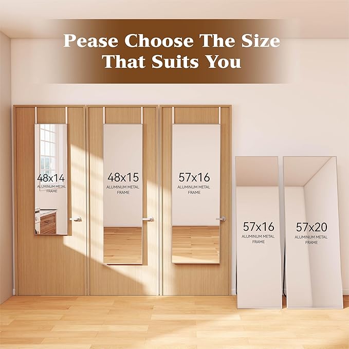 NARCISSUS 47x14 Mirror Door Hanging Full Length,Over Door or Wall Mounted Aluminum Alloy Frame Tempered Glass Rectangle Full Body Mirrors for Bedroom Dressing Living Room Bathroom 47 inch Silver