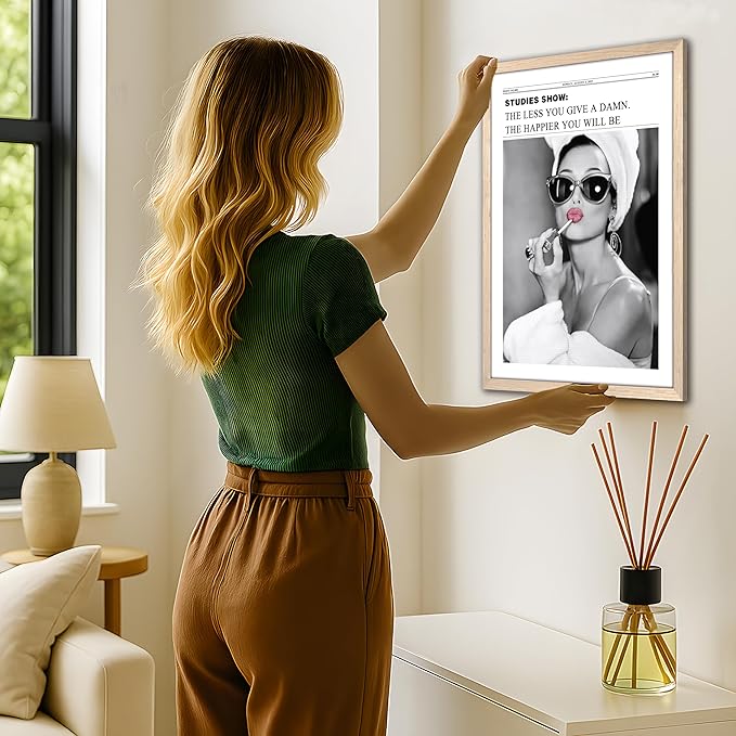 Vintage Black and White Trendy Newspaper Wall Art, Positive Headline Canvas Bedroom Wall Decor, Bathroom Poster Print Picture, Girly Apartment Dorm Room Decor Painting16x24 inch Light Wood Framed