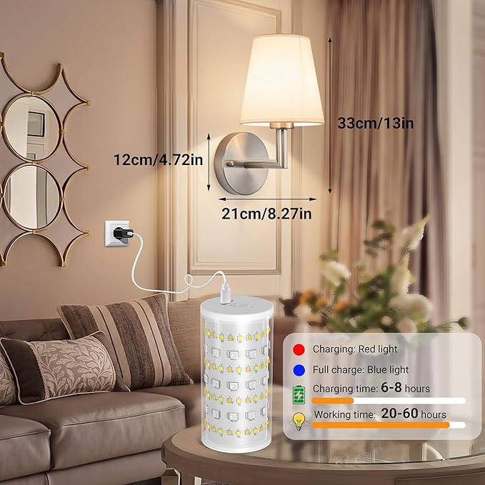 Nekhung Battery Operated Wall Sconces Set of 2, Wireless Wall Light with 10000mAh RGB Dimmable Magnetic Bulb, Rechargeable Wall Sconce with Remote Control for Bedroom Living Room