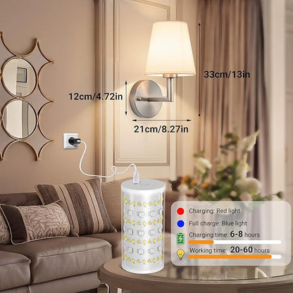 Nekhung Battery Operated Wall Sconces Set of 2, Wireless Wall Light with 10000mAh RGB Dimmable Magnetic Bulb, Rechargeable Wall Sconce with Remote Control for Bedroom Living Room