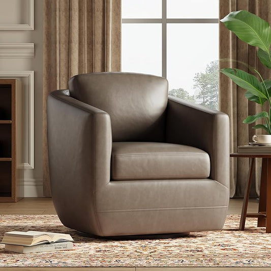 MALOL 360° Swivel Accent Chair- Comfy Living Room Armchair No-Sag Foam & Sturdy Metal Base with Pillow, Fully Assembled Swivel Accent Single Sofa for Bedroom, Office, Wolf Grey