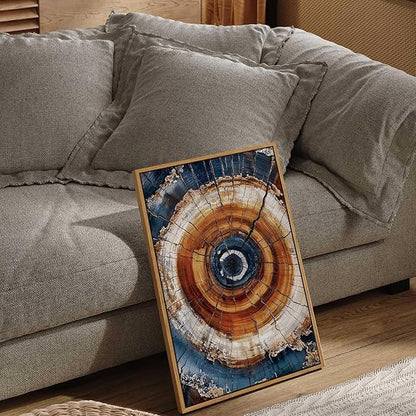 BingruiArt Framed Tree Ring Canvas Wall Art Abstract Wood Wall Decor Boho Modern Colorful Nature Painting Wood Stump Prints Pictures for Living Room Bedroom Bathroom Office 16"x24" Natural Framed(05)