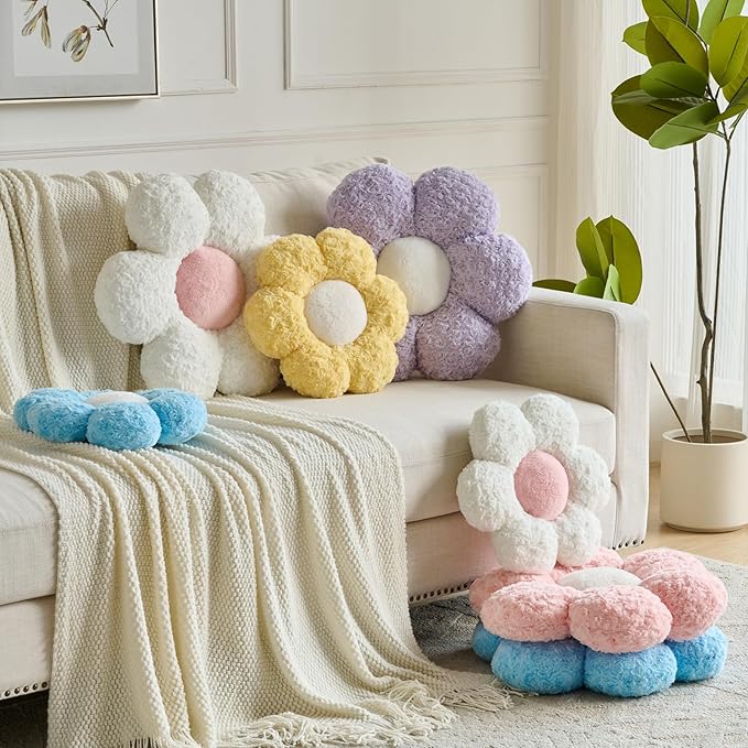 Flower Pillows, Decorative Throw Pillow with Soft Plush for Couch, Flower Shaped Pillow Home Decor Daisy Pillow for Bed (Lavender Purple, 19.6 Inches)